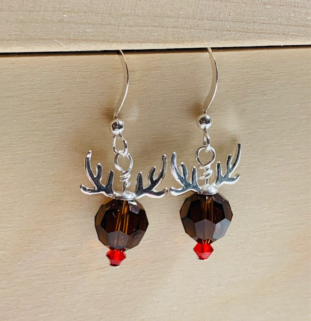 Orecchini A Perno In Argento Sterling 925 Con Renna E Cristallo Rosso – Gioielli A Tema Natale, In Scatola Regalo Katy Craig